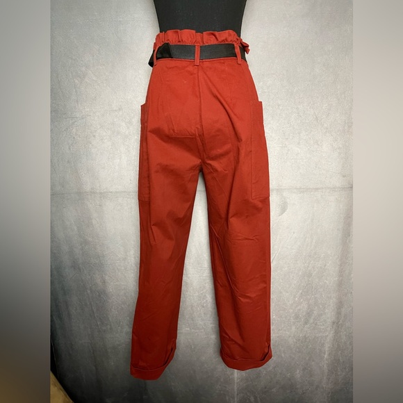 Zara Rust Red Belted High Waisted Pants Size S - Picture 5 of 7